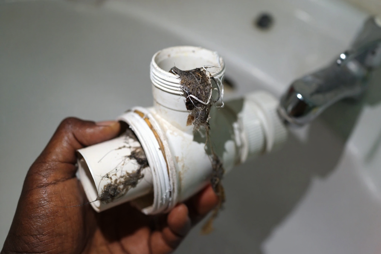 Plumber clearing a blocked drain with professional equipment